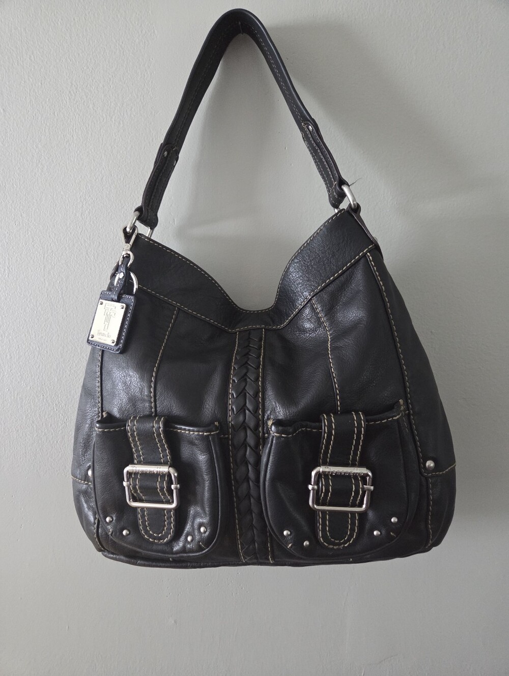 Tignanello Leather Hobo Bag with Front Buckle Pockets and Wallet - Like New
